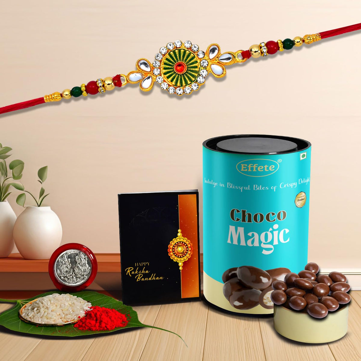(K1_532_CM) Rakhi Combo with Chocolate Magic | stylish rakhi for brother | Rakhi & Chocolate for brother | rakhi brother | rakhi with gift | handmade rakhi | Set of 1