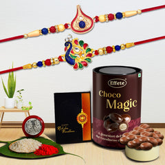 Mor Pankh Rakhi combo Gift For Brother with center filled chocolate | Peacock Rakhi | Rakhi Gift for Brother/Sister | Bracelet Rakhi | Rakhi Set Of 2 (K2_297+298_CD)
