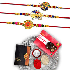 Rakhi Combo with Chocolate Magic 32 Gms & Pooja Thali| Rakhi For Brother With Gift | Chocolate Gift Pack |Rakhi With Chocolate Gift Hemper | Fancy Rakhi For Men | Set Of 3 |