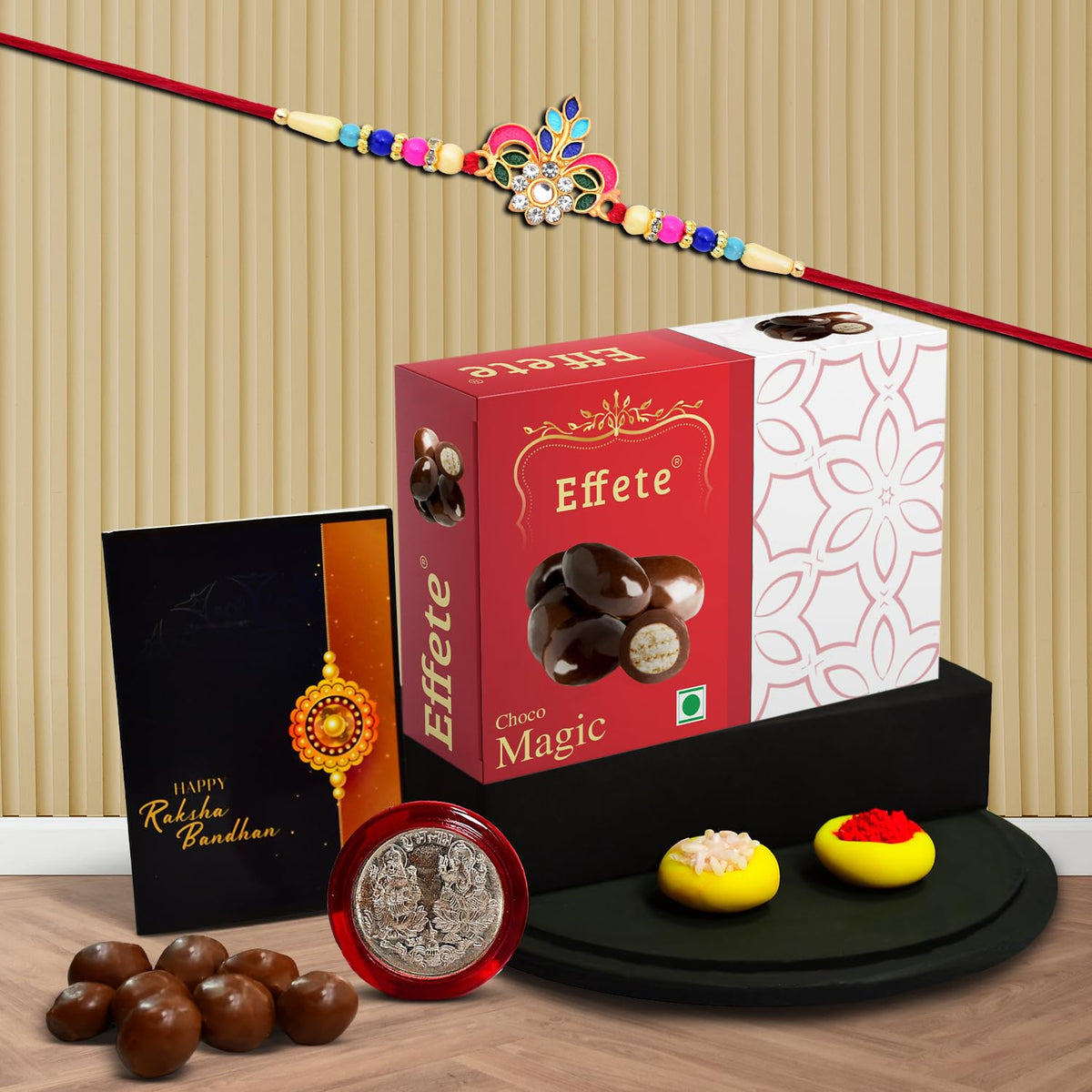 Rakhi For Brother Set Of 1 Combo & Chocolate Magic 32gm, Pooja Coin & Greeting Crad, Rakhi For Brother And Bhabhi, Rakhi With Chocolate, Rakhi With Gift For Brother, Rakhi For Kids, Rakhi Set, Rakhi Combo, Rakhi With Sweets (K1_557_EM32)