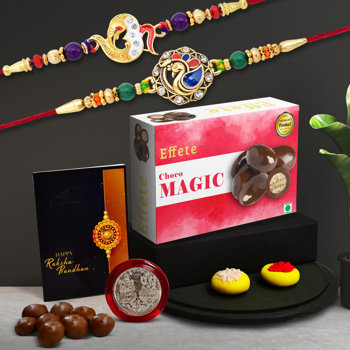 Rakhi (K2_408+411_CM32) & Chocolate Magic 32gm | Rakhi Combo with card and chocolate | chocolates gift | Rakhi & Chocolate for brother | rakhi with gift | Set of 2 Rakhi