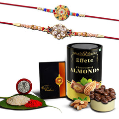 Rakhi (K2_429+430_CA) & Chocolate Almonds 96gm | Rakhi Combo with card and chocolate | chocolates gift | Rakhi & Chocolate for brother | rakhi with gift | Set of 2 Rakhi