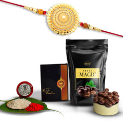 Rakhi For Brother Set Of 1 with Choco Magic, Pooja Coin with Greating Card,Rakhi For Kids, Rakhi With Sweets (K1_402_SM)