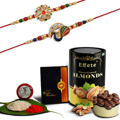 Rakhi For Brother Set Of 2 with Assorted Chocolate Dryfruits 96gm, Rakhi For Brother And Bhabhi, Rakhi With Chocolate, Rakhi For Kids, Rakhi With Sweets (K2_555+556_AS)