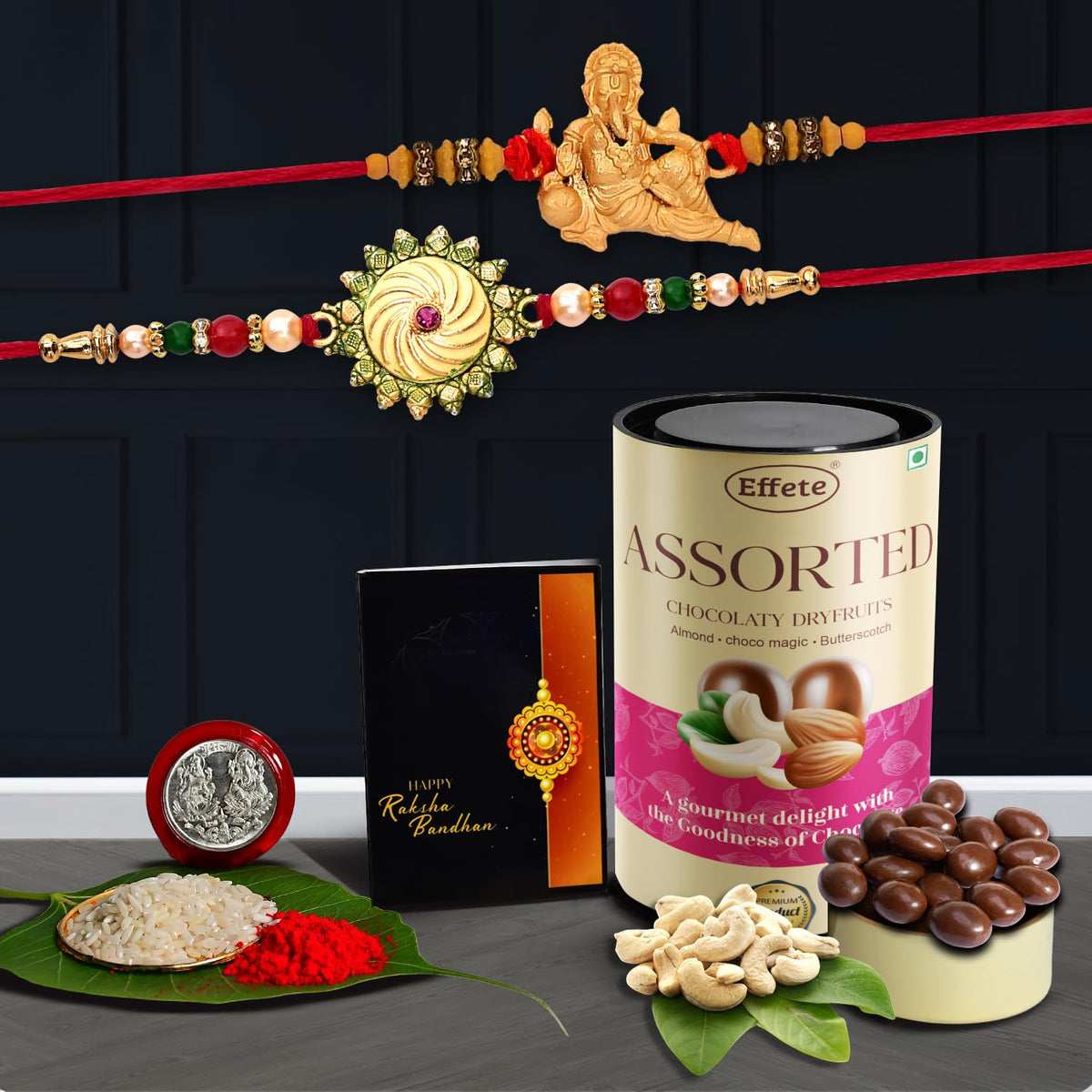 Rakhi (K2_264+355_CRM96) & Chocolate Emperor (CRM) | Rakhi Combo with card and chocolate | chocolates gift | Rakhi & Chocolate for brother | rakhi with gift | Set of 2 Rakhi