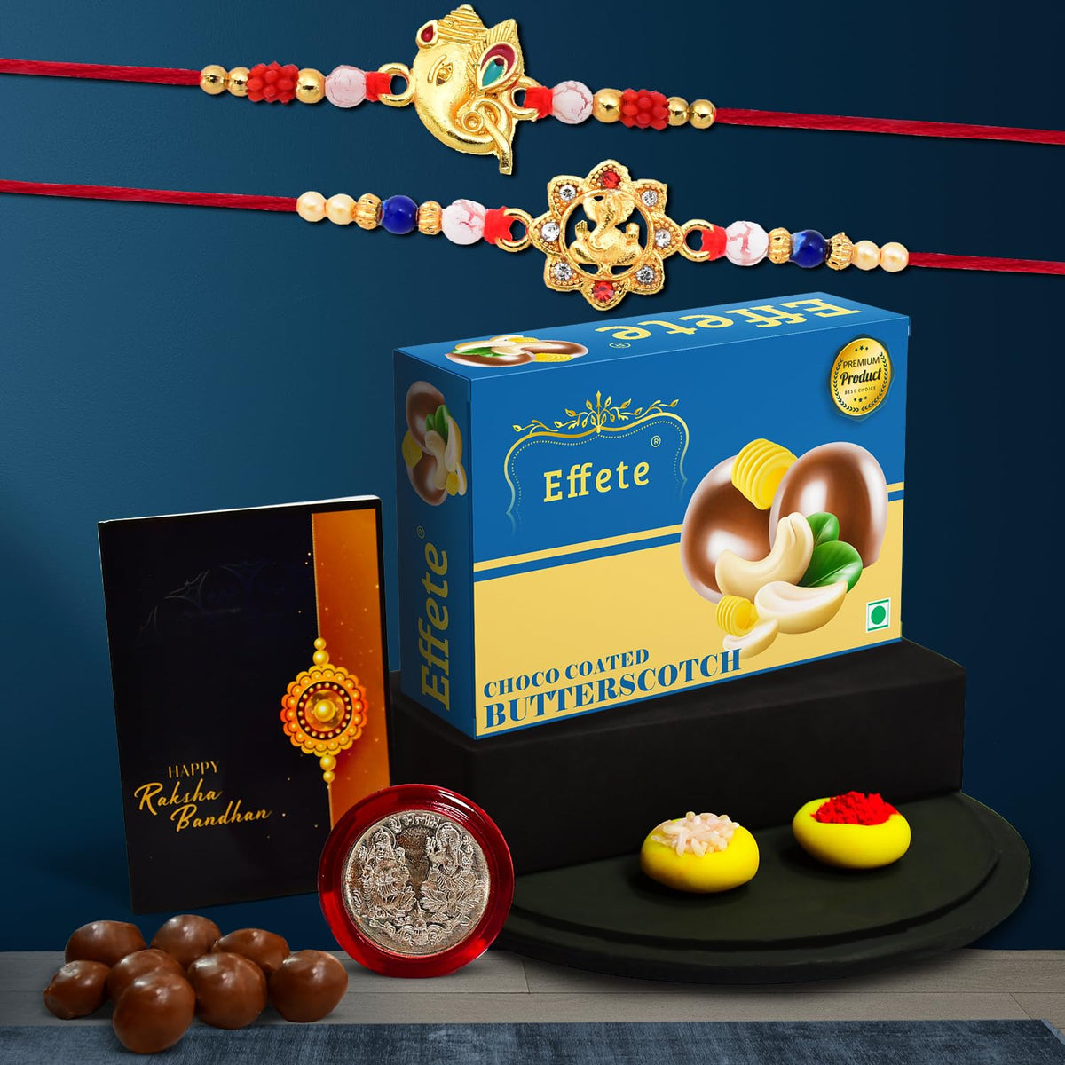 Rakhi (K2_14+15_BS32) & Chocolate Butter Scotch 32gm| Rakhi for brother with gift | Rakhi with chocolate |rakhi combo for brother | Set of 2 Rakhi | Chocolate|