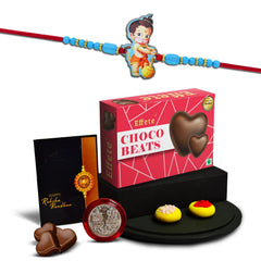 Rakhi Combo (K1_879_CB32) & Chocolate Beats 32gm with Pooja Coin & Greeting Card, rakhi with gift for kids, rakhi for kids, rakhi for brother kids, Rakhi with chocolate, rakhi for kids boy, kids rakhi with gift, rakhi set of 1