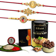 Rakhi (K3_431+432+433_CA) & Chocolate Almonds 96gm| Rakhi for brother with gift | handmade rakhi |rakhi combo for brother | stylish rakhi for brother | Set of 3 Rakhi |