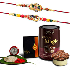 Rakhi (K2_406+407_EM) & Chocolate Magic, Rakhi for brother with gift, Rakhi with chocolate, rakhi combo for brother, Set of 2 Rakhi, Chocolate