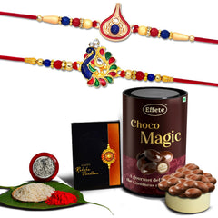 Mor Pankh Rakhi combo Gift For Brother with center filled chocolate | Peacock Rakhi | Rakhi Gift for Brother/Sister | Bracelet Rakhi | Rakhi Set Of 2 (K2_297+298_CD)