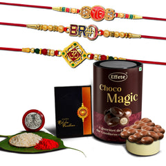 Rakhi (K3_326+360+361_EM) & Chocolate Magic | Rakhi for brother with gift | Rakhi with chocolate |rakhi combo for brother | Set of 3 Rakhi |  Chocolate|