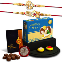 Rakhi For Brother Set Of 2 Combo with Chocolate Butter Scotch 32gm, Pooja Coin & Greeting Card, Rakhi For Brother And Bhabhi, Rakhi With Chocolate, Rakhi With Gift For Brother, Rakhi For Kids, Rakhi Set, Rakhi Combo, Rakhi With Sweets (K2_412+413_B