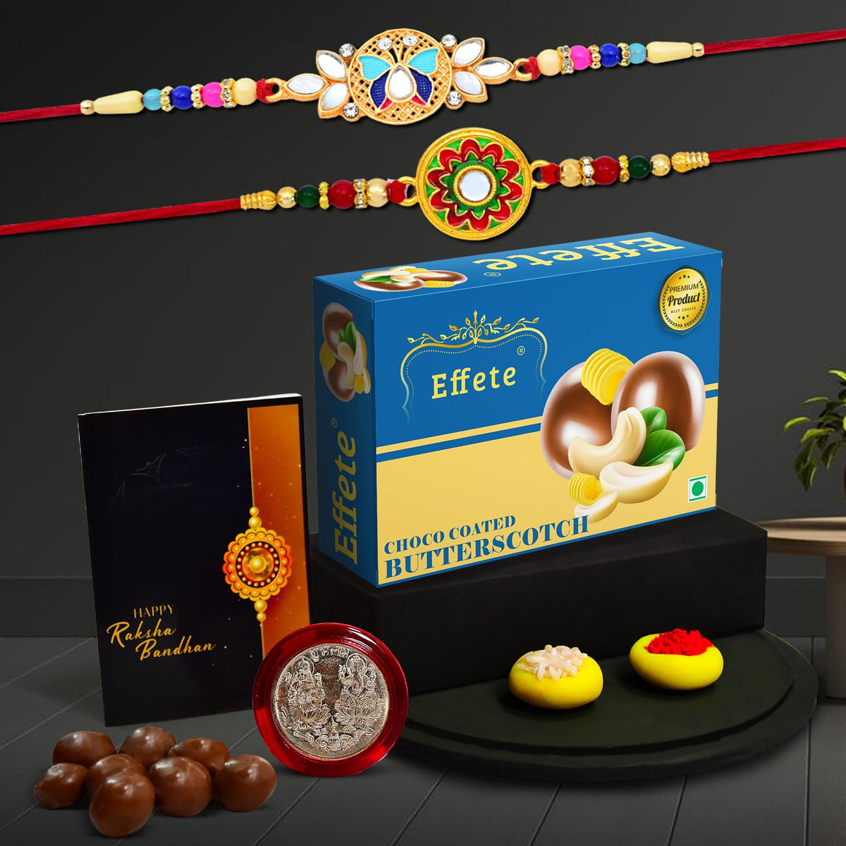 Rakhi (K2_513+514_BS32) & Chocolate Butter Scotch 32gm| Rakhi for brother with gift | Rakhi with chocolate |rakhi combo for brother | Set of 2 Rakhi |  Chocolate|