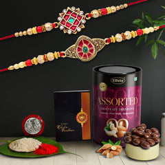 Rakhi (K2_418+419_AS) & Assorted Chocolate Dryfruits 96gm| Rakhi for brother with gift | handmade rakhi |rakhi combo for brother | stylish rakhi for brother | Set of 2 Rakhi |