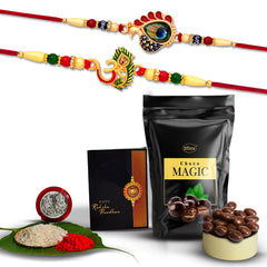 Rakhi (K2_308+905_SM40) & Choco Magic (Pouch), Rakhi & Chocolate for brother, Rakhi with chocolate, rakhi with gift, Rakhi Combo, Set of 2 Rakhi, Chocolate