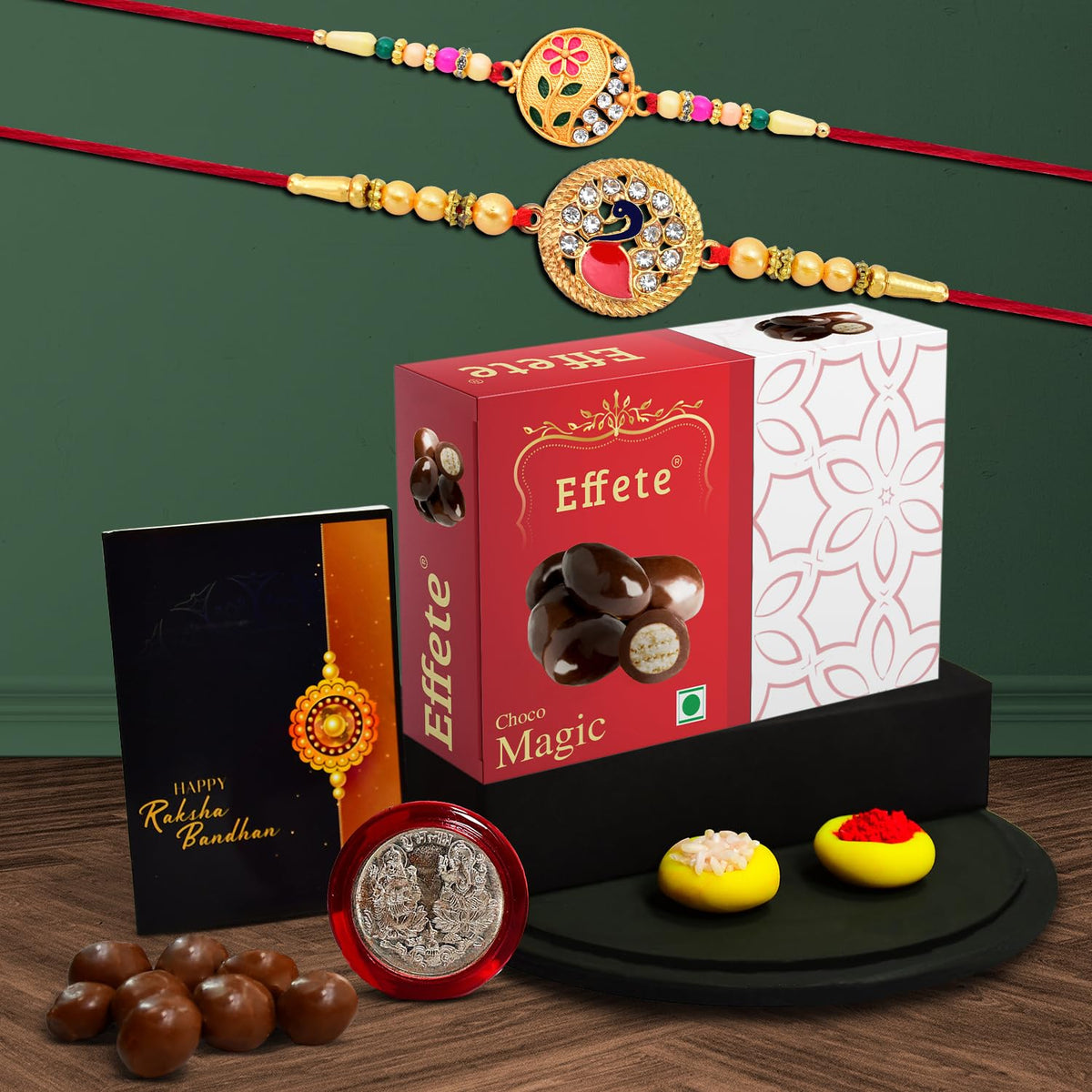 Rakhi (K2_431+507_EM32) & Chocolate Magic 32gm| Rakhi for brother with gift | Rakhi with chocolate |rakhi combo for brother | Set of 2 Rakhi | Chocolate|