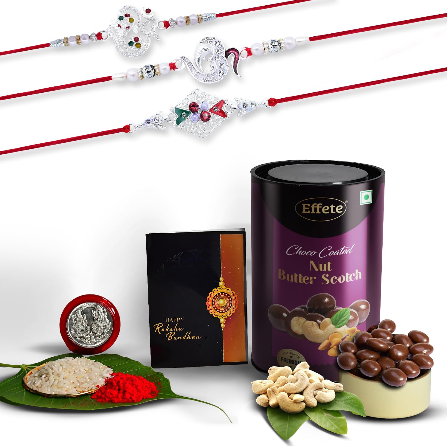 Rakhi (K3_A8+A13+A42_BS) & Chocolate Butter Scotch 96gm| Rakhi for brother with gift | Rakhi with chocolate |rakhi combo for brother | Set of 3 Rakhi |  Chocolate|