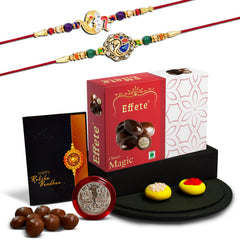 Rakhi (K2_408+411_EM32) & Chocolate Magic 32gm| Rakhi for brother with gift | handmade rakhi |rakhi combo for brother | stylish rakhi for brother | Set of 2 Rakhi |