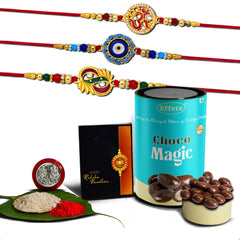 (K3_272+273+275_CM) Rakhi Combo with Chocolate Magic, Rakhi & Chocolate for brother, Rakhi with chocolate, rakhi with gift, Rakhi Combo, Set of 3 Rakhi,  Chocolate