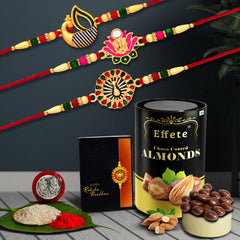 Peacock Rakhi | Rakshabandhan combo Gift For Brother with chocolate butterscotch | Ganpati Golden color Rakhi (K3_541+542+543_BS)