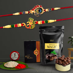 Rakhi (K2_308+905_SM40) & Choco Magic (Pouch), Rakhi & Chocolate for brother, Rakhi with chocolate, rakhi with gift, Rakhi Combo, Set of 2 Rakhi, Chocolate