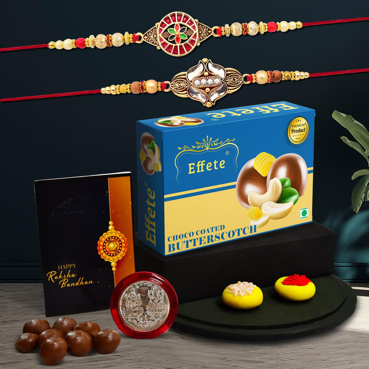 Rakhi (K2_427+428_BS32) & Chocolate Butter Scotch 32gm, Rakhi & Chocolate for brother, Rakhi with chocolate, rakhi with gift, Rakhi Combo, Set of 2 Rakhi, Chocolate