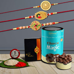 Rakhi (K3_362+401+402_CM) & Chocolate Magic | Rakhi Combo with card and chocolate | chocolates gift | Rakhi & Chocolate for brother | rakhi with gift | Set of 3 Rakhi