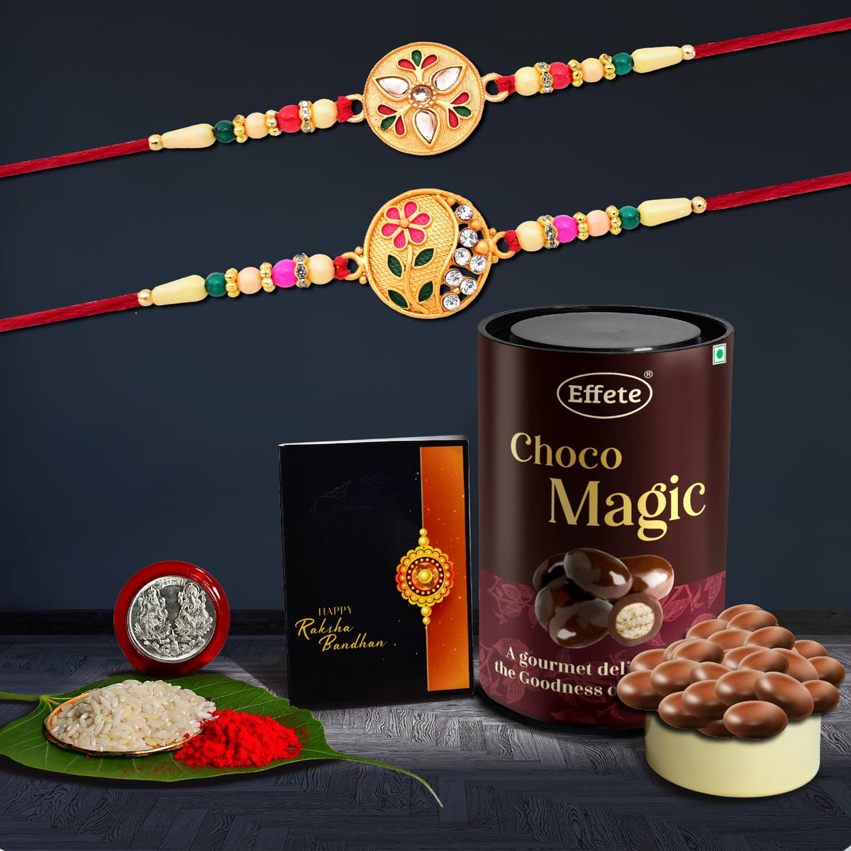 Rakhi (K2_507+508_EM) & Chocolate Magic | Rakhi for brother with gift | Rakhi with chocolate |rakhi combo for brother | Set of 2 Rakhi |  Chocolate|