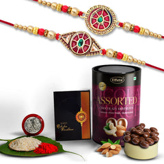 Rakhi (K2_422+424_AS) & Assorted Chocolate Dryfruits 96gm | Rakhi Combo with card and chocolate | chocolates gift | Rakhi & Chocolate for brother | rakhi with gift | Set of 2 Rakhi