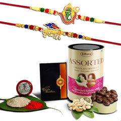 Lord Ganesh Rakhi For Brother | Shri Krishna Rakhi |Rakhi WIth Assorted Chocolate Dryfruits 96gm (K2_309+320_MRN)
