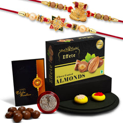 Rakhi (K2_3+10_CA32) & Chocolate Almonds 32gm| Rakhi for brother with gift | handmade rakhi |rakhi combo for brother | stylish rakhi for brother | Set of 2 Rakhi |