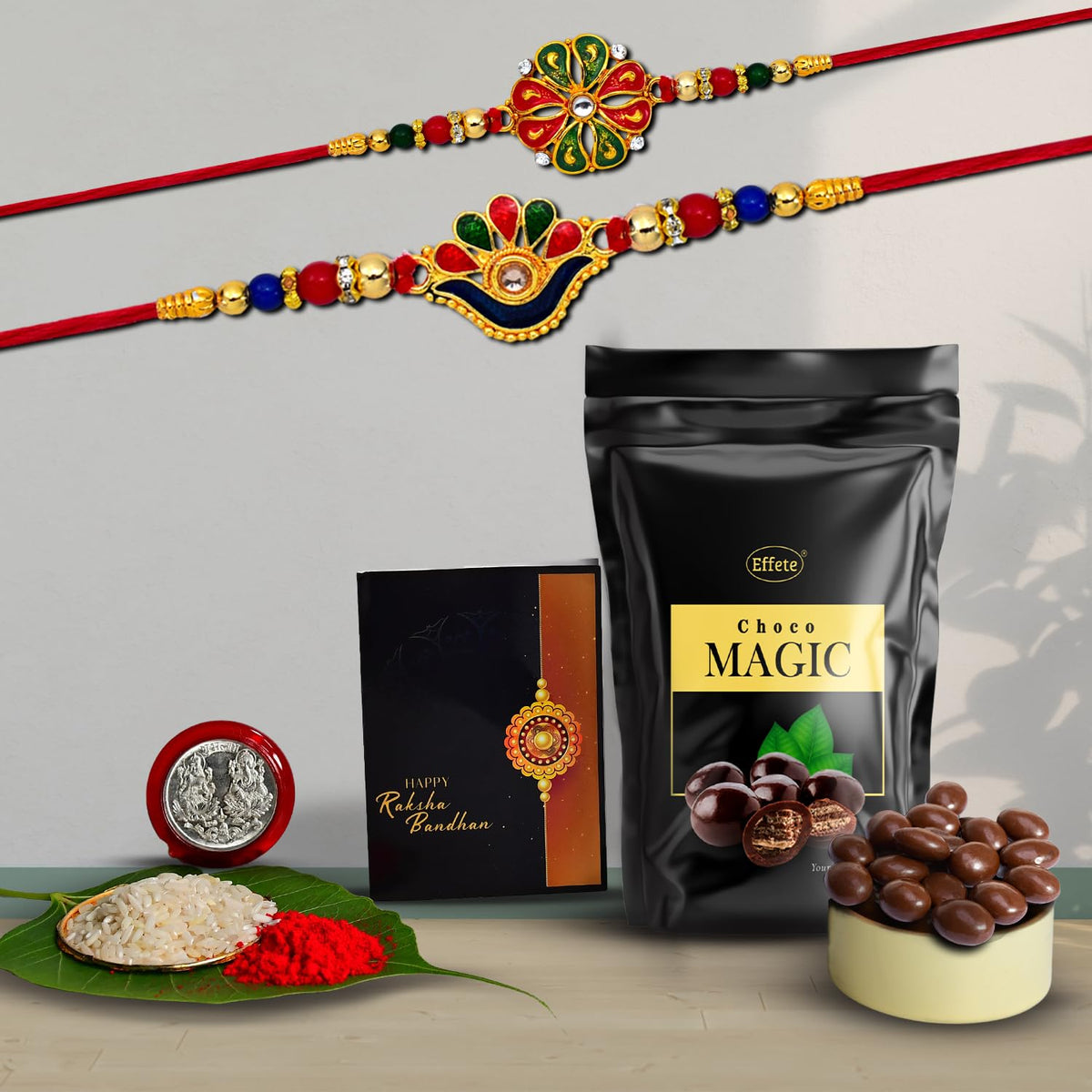 Rakhi (K2_304+313_SM) & Choco Magic (Pouch)| Rakhi for brother with gift | Rakhi with chocolate |rakhi combo for brother | Set of 2 Rakhi | Chocolate|