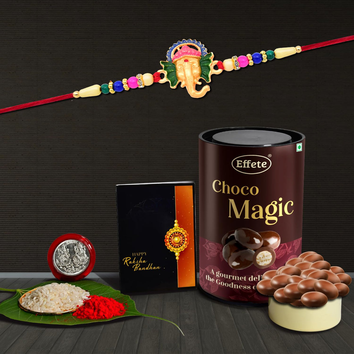Rakhi (K1_555_EM) & Chocolate Magic, Rakhi & Chocolate for brother, Rakhi with chocolate, rakhi with gift, Rakhi Combo, Set of 1 Rakhi, Chocolate