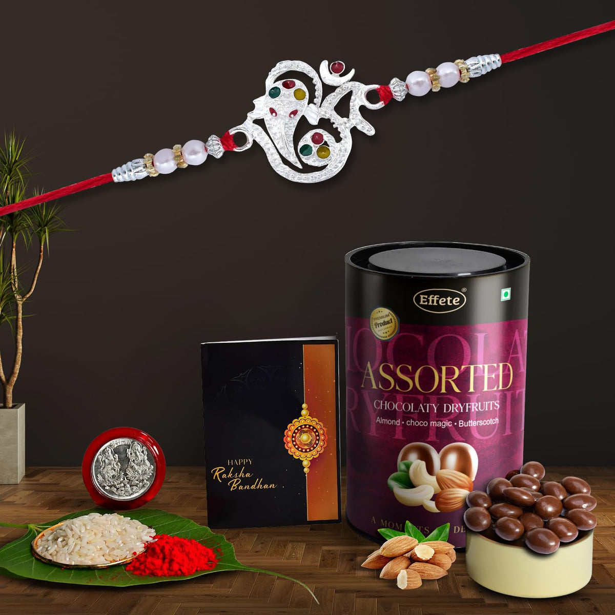 Rakhi (K1_A8_AS) & Assorted Chocolate Dryfruits 96gm, Rakhi Combo with card and chocolate, chocolates gift pack, Rakhi & Chocolate for brother, rakhi with gift, Set of 1 Rakhi