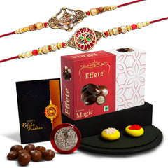 Rakhi (K2_427+428_EM32) & Chocolate Magic 32gm| Rakhi for brother with gift | Fancy Rakhis for men stylish |rakhi combo for brother | Set of 2 Rakhi | Chocolate|