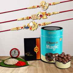 Rakhi (K3_412+413+414_Cm) & Chocolate Magic, Rakhi & Chocolate For Brother, Rakhi With Chocolate, Rakhi With Gift, Rakhi Combo, Set Of 3 Rakhi,  Chocolate,200 Grams