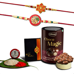 Rakhi (K2_518+522_EM) & Chocolate Magic, Rakhi Combo with card and chocolate, chocolates gift pack, Rakhi & Chocolate for brother, rakhi with gift, Set of 2 Rakhi