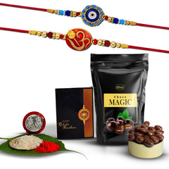Rakhi (K2_275+277_SM) & Choco Magic (Pouch), Rakhi & Chocolate for brother, Rakhi with chocolate, rakhi with gift, Rakhi Combo, Set of 2 Rakhi, Chocolate