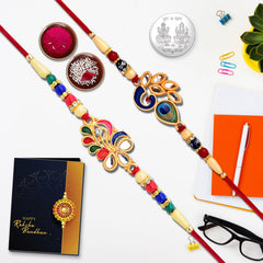 Unisex Adult Rakhi Combo (K2_557+701) Rakhi With Pooja Coin & Rakhi Card, Silver Rakhi For Brother, Rakhi Set Of 1