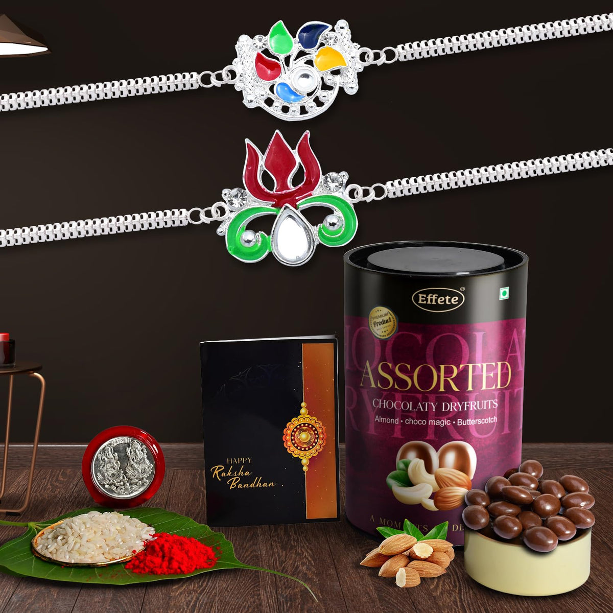 Rakhi (K2_C1+C7_AS) & Assorted Chocolate Dryfruits 96gm| Rakhi for brother with gift | Rakhi with chocolate |rakhi combo for brother | Set of 2 Rakhi |  Chocolate|