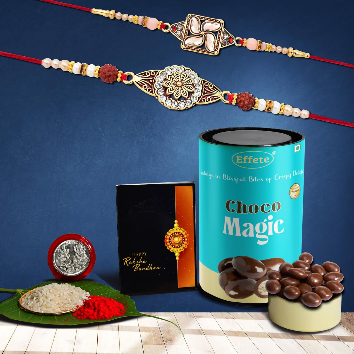 Rakhi (K2_425+426_CM) & Chocolate Magic, Rakhi for brother with gift, Rakhi with chocolate, rakhi combo for brother, Set of 2 Rakhi, Chocolate