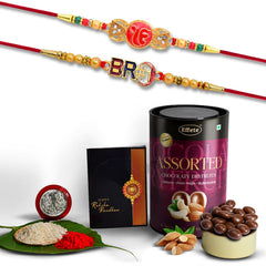 Rakhi (K2_360+361_AS) & Assorted Chocolate Dryfruits 96gm, Rakhi & Chocolate for brother, Rakhi with chocolate, rakhi with gift, Rakhi Combo, Set of 2 Rakhi, Chocolate