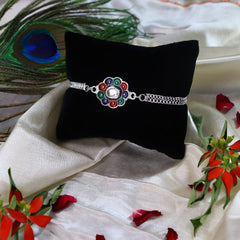 Rakhi for Brother Set of 1 with Dish, Silver Coin & Greeting Card, Rakhi for Brother and Bhabhi, Rakhi with Gift for Brother, Rakhi for Kids, Rakhi Set, Rakhi Combo (K1_A28_AA3)