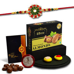 Rakhi (K1_553_CA32) & Chocolate Almonds 32gm, Rakhi for brother with gift, Rakhi with chocolate, rakhi combo for brother, Set of 1 Rakhi, Chocolate