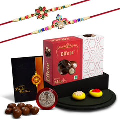(K2_557+558_EM32) Rakhi Combo with Chocolate Magic 32gm| Rakhi for brother with gift | Fancy Rakhis for men stylish |rakhi combo for brother | Set of 2 Rakhi |  Chocolate |