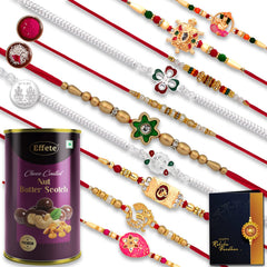 Rakhi combo Gift For Brother with chocolate butterscotch | Best Rakhi Collection | New Rakhi | Rakhi Gift Pack for Sister | Rakhi Set Of 10| With Greeting Card,Roli-Chaval,Coin(K10_MC11_BS)