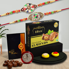 Rakhi (K2_416+417_CA32) & Chocolate Almonds 32gm, Rakhi Combo with card and chocolate, chocolates gift pack, Rakhi & Chocolate for brother, rakhi with gift, Set of 2 Rakhi