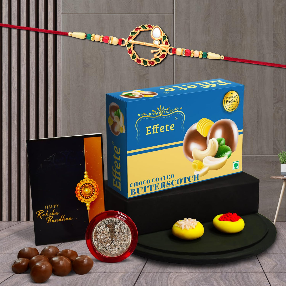 Rakhi (K1_560_BS32) & Chocolate Butter Scotch 32gm, Rakhi & Chocolate for brother, Rakhi with chocolate, rakhi with gift, Rakhi Combo, Set of 1 Rakhi, Chocolate