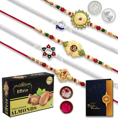 Rakhi combo Gift For Brother with Choco coated almond (K5_NC6_CA32) | OM Rakhi | Shri Ganesh Rakhi | Flower Rakhi
