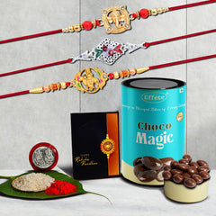 (K3_908+909+A42_CM) Rakhi Combo with Chocolate Magic | Rakhi for brother with gift | Fancy Rakhis for men stylish |rakhi combo for brother | Set of 3 Rakhi |  Chocolate |